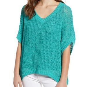 Tommy Bahama Shirt Women Sz Small Green Crochet See Through Knit Top.